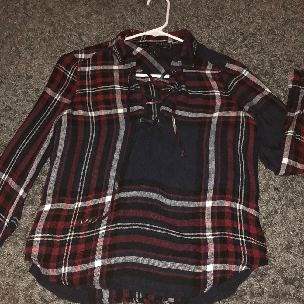 Casual plaid lace up long sleeve